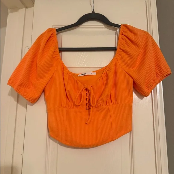 Elodie Vibrant Orange Lace-Up Blouse NWOTs - Picture 1 of 3
